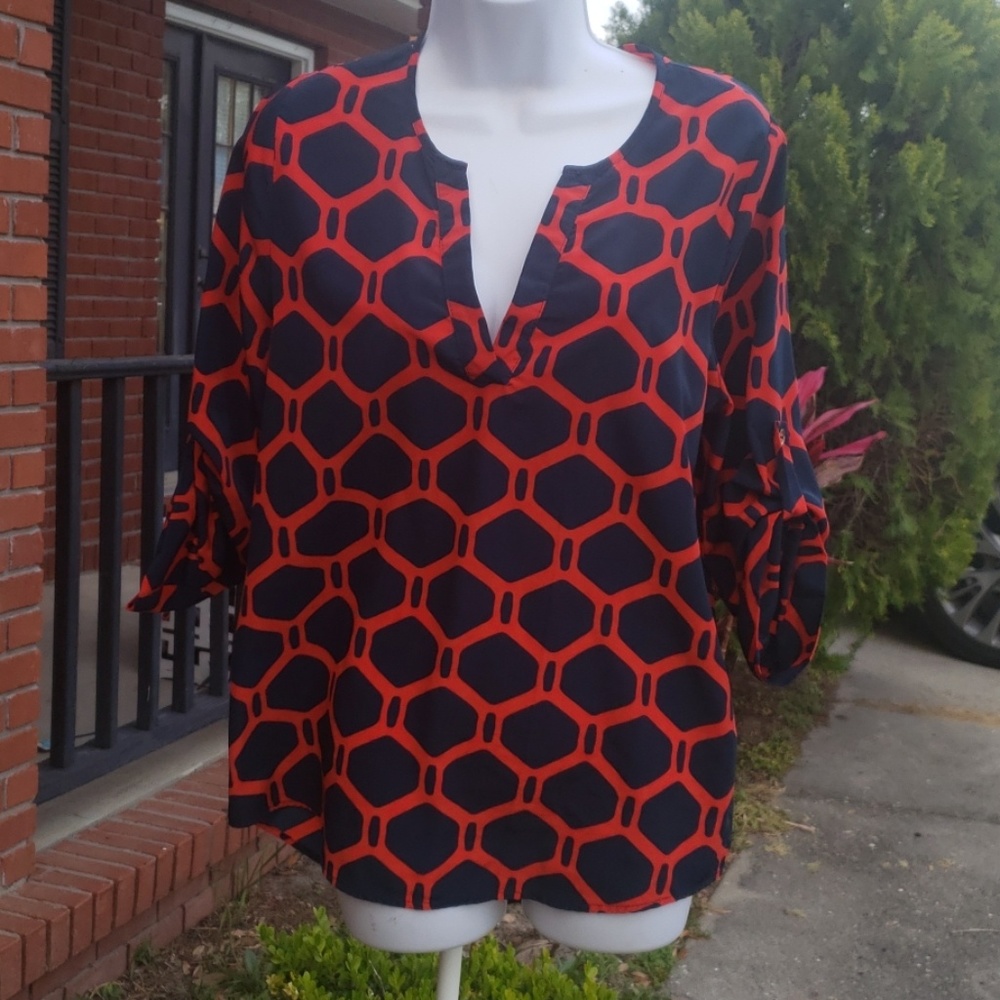 Peach Love California Geometrical Pattern Blouse